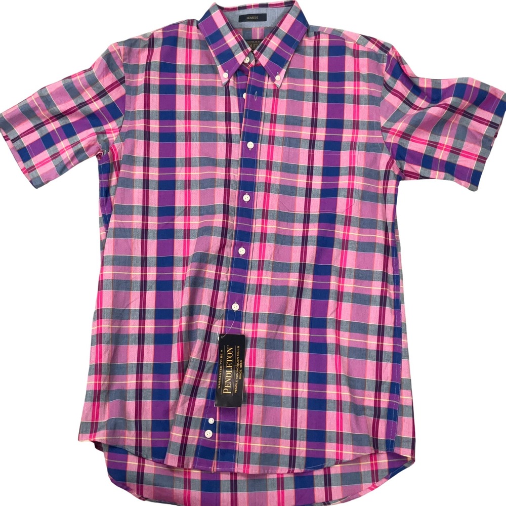Pendleton Seaside Shirt Mens M Pink Madras Plaid Vibrant Summer Easter Resort